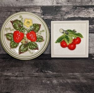 Pair of Midcentury Ceramic Fruit Plaques